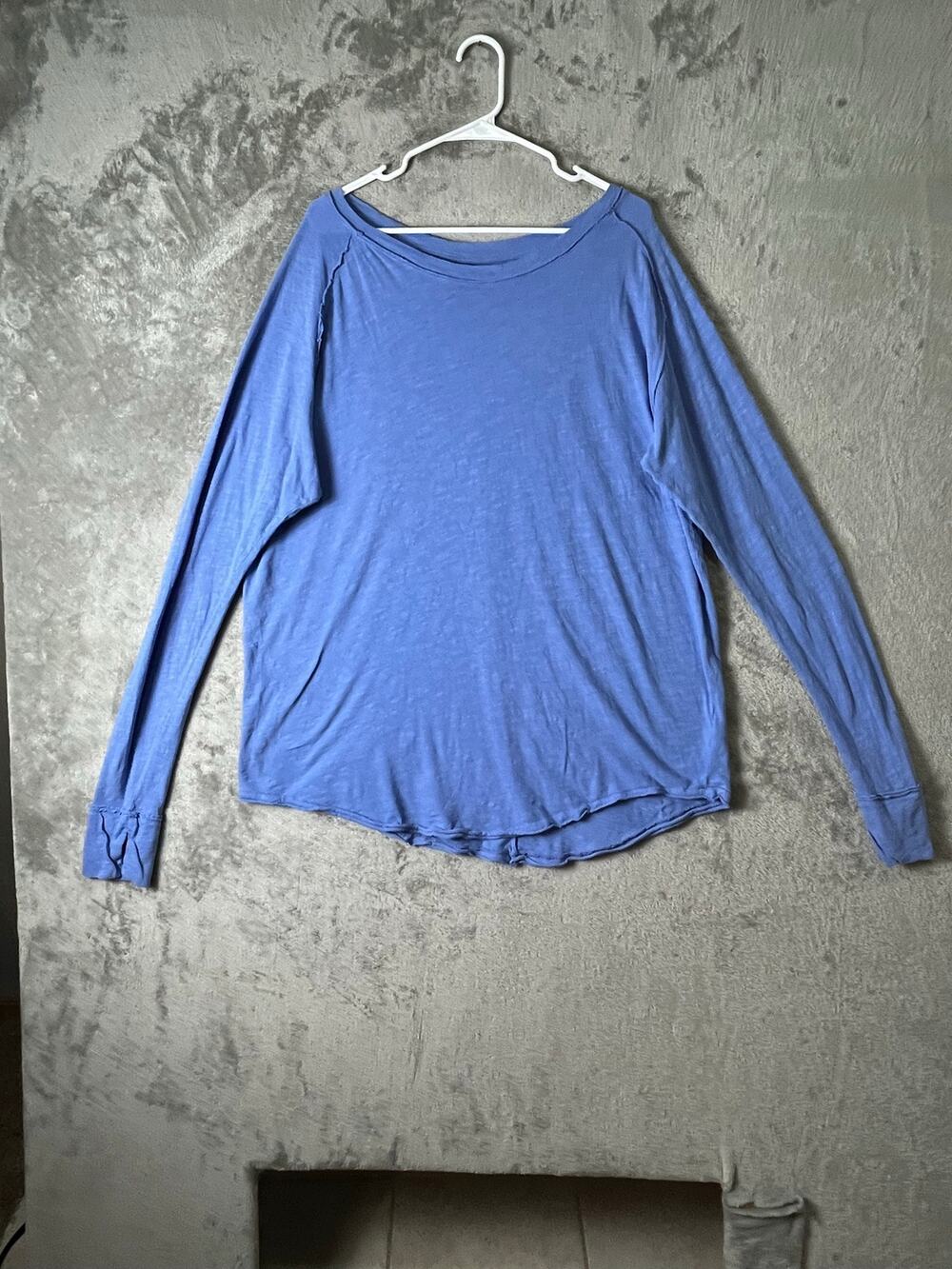 Free People Aria Trapeze Long Sleeve Tunic Top Oversized Size Medium Blue